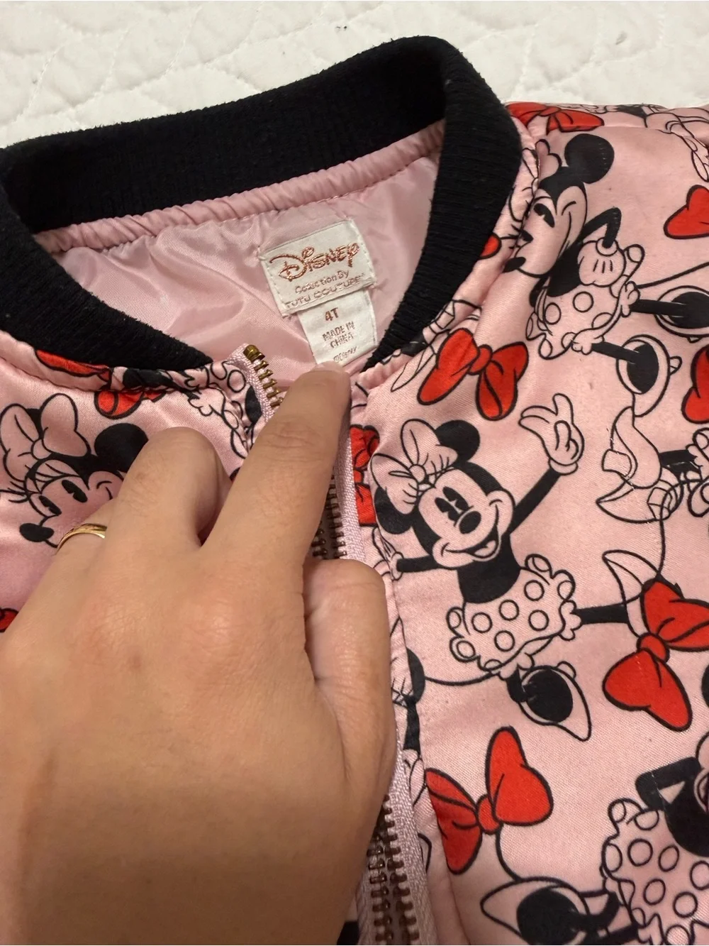 Disney Pink Minnie Mouse Jacket with Red Bows and Black Trim